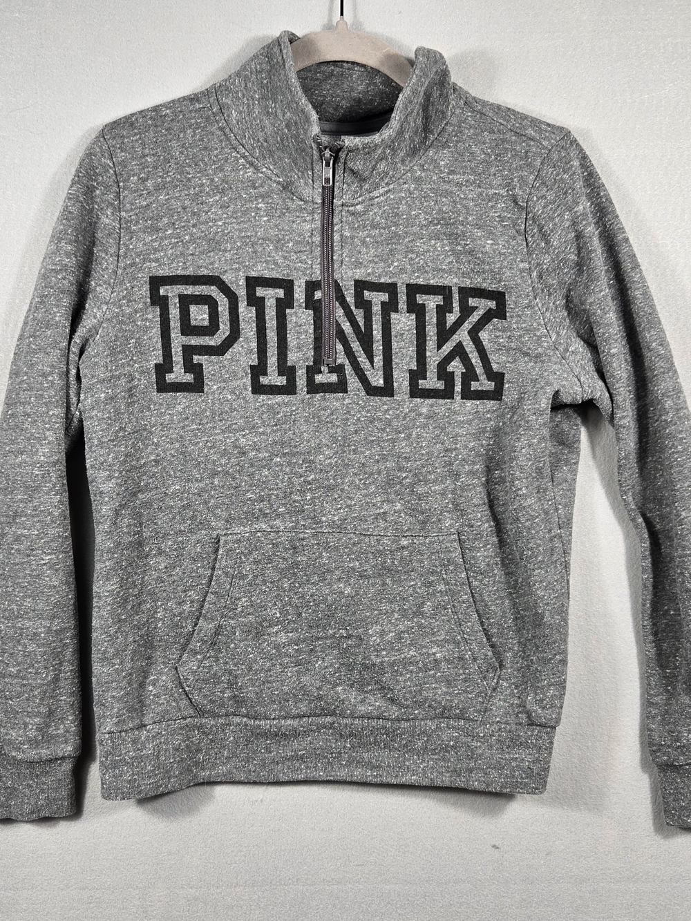 Victoria's Secret PINK Half-Zip Pullover Sweatshirt Gray Marled Women's M